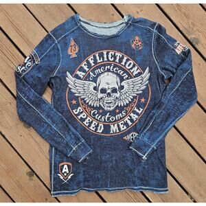 Affliction Thermal Long Sleeve Shirt Large Reversible Speed Metal Blue Gray